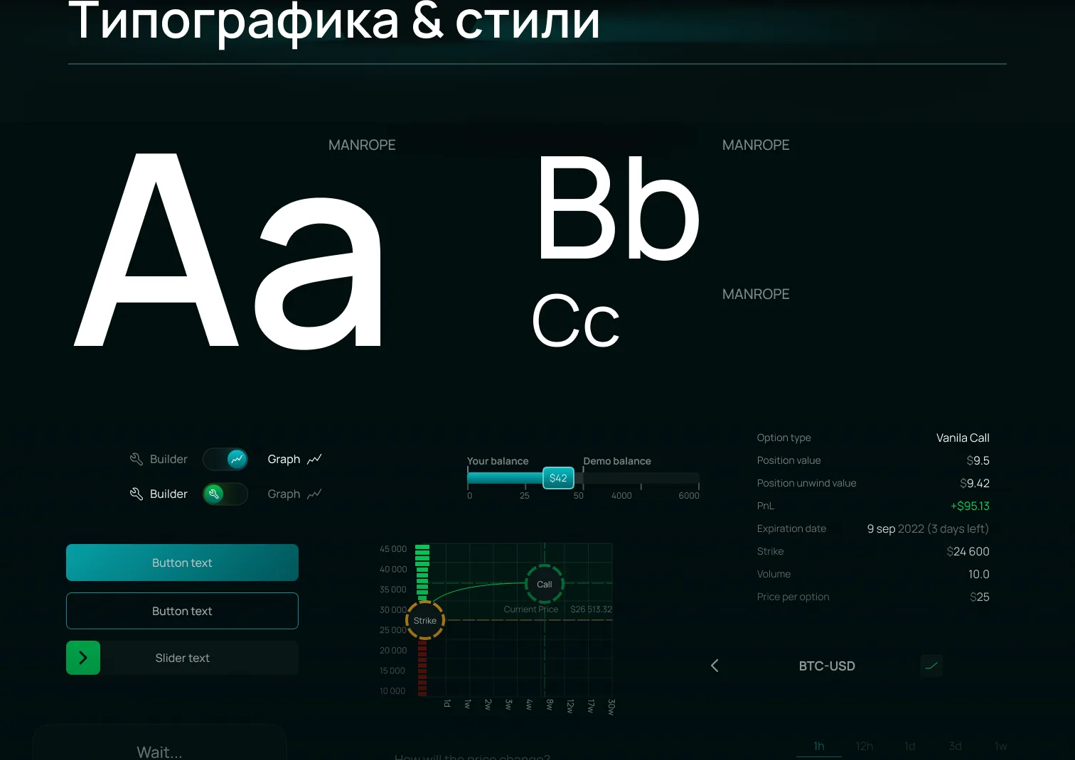 Типографика и UI kit Phinom: компоненты тёмного интерфейса
